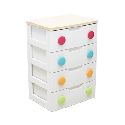 Gambar Iris Laci Pakaian Anak 4 Tingkat Colour Dots - Krem