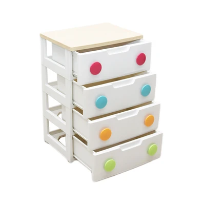 Gambar Iris Laci Pakaian Anak 4 Tingkat Colour Dots - Krem
