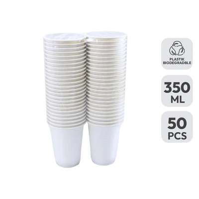 Gambar Kris Gelas Biodegradable 350 ml Set 50 Pcs - Putih