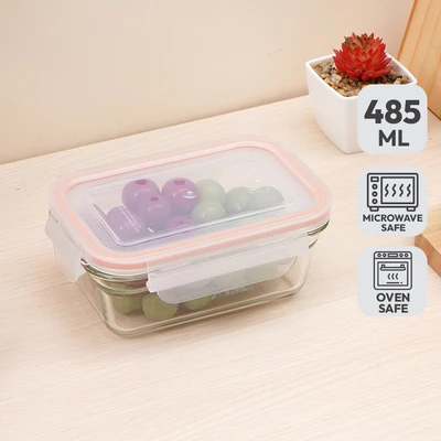 Gambar Glasslock Wadah Makanan Tempered Glass Ring Taper Rectangle 485 ml Transparan Random