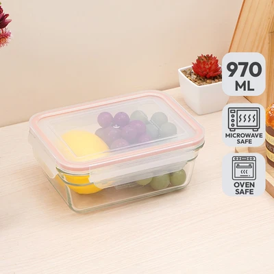 Gambar Glasslock Wadah Makanan Ring Taper Rectangle 970 ml Transparan Random