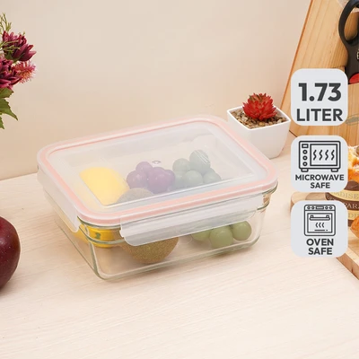 Gambar Glasslock Wadah Makanan Tempered Glass Ring Taper Rectangle 1.73 Liter Transparan Random