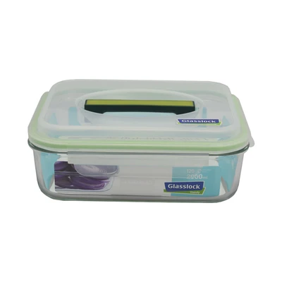 Gambar Glasslock Wadah Makanan Tempered Glass Rectangle 2 Liter - Hijau