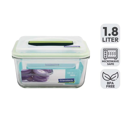 Gambar Glasslock Handy Wadah Makanan Rectangle 1.8 Liter Transparan Random