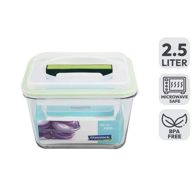 Gambar Glasslock Handy Wadah Makanan Rectangle 2.5 Liter Transparan Random