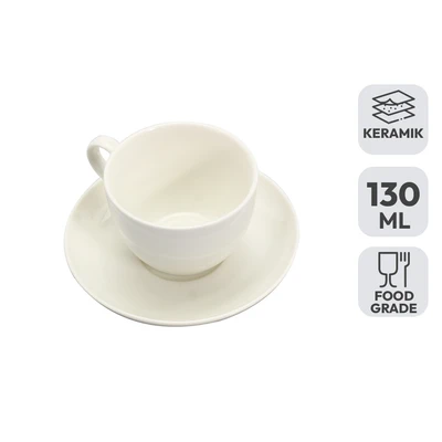 Gambar Delicia Cangkir Keramik Dengan Saucer 130 ml - Putih