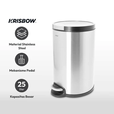 Gambar Krisbow Tempat Sampah Pedal Stainless Steel 25 Liter - Hitam/silver