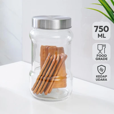 Gambar Kris Stoples Kaca Slim Dengan Tutup 750 ml Transparan - Silver