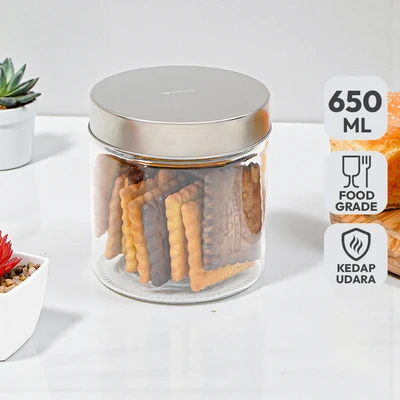 Gambar Picas Stoples Kaca Dengan Tutup 650 ml Transparan - Silver