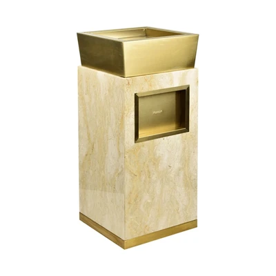 Gambar Krisbow Tempat Sampah Asbak Tutup Tekan Marmer & Stainless Steel - Gold