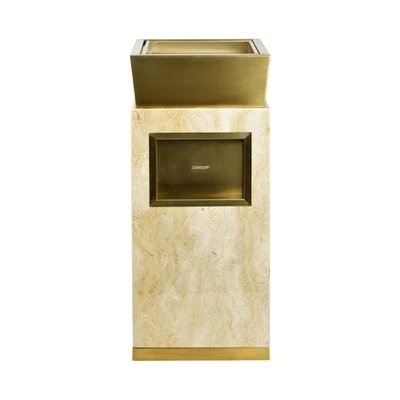 Gambar Krisbow Tempat Sampah Asbak Tutup Tekan Marmer & Stainless Steel - Gold
