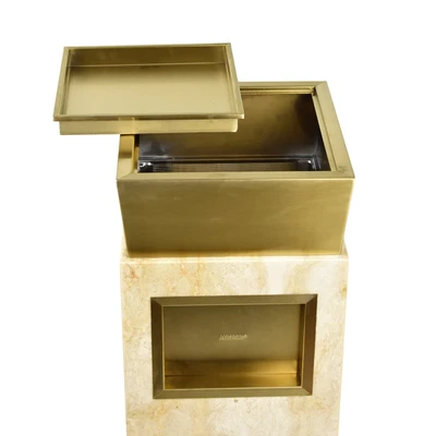 Gambar Krisbow Tempat Sampah Asbak Tutup Tekan Marmer & Stainless Steel - Gold