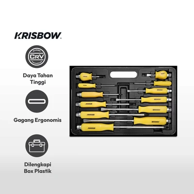 Gambar Krisbow Obeng Plus & Minus Lrss12 Set 12 pcs - Kuning