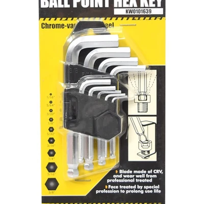 Gambar Krisbow Set Kunci L Hex Ballpoint 1/16-3/8 Inch 20 cm 9 Pcs
