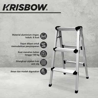Gambar Krisbow Tangga Lipat Aluminium Tanpa Pegangan 3 Step