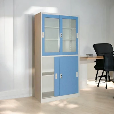 Gambar Krisbow Lemari Arsip Kantor Besi 4 Pintu Geser - Biru
