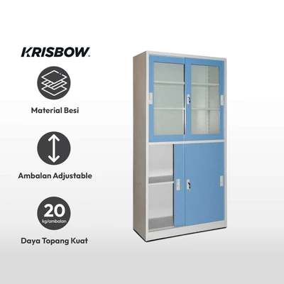 Gambar Krisbow Lemari Arsip Kantor Besi 4 Pintu Geser - Biru