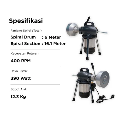 Gambar Krisbow Motor Alat Pembersih Pipa 10 cm - Abu-abu