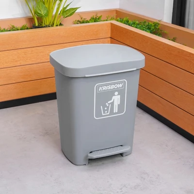 Gambar Krisbow Tempat Sampah Pedal Plastik 30 Liter - Abu-Abu Tua