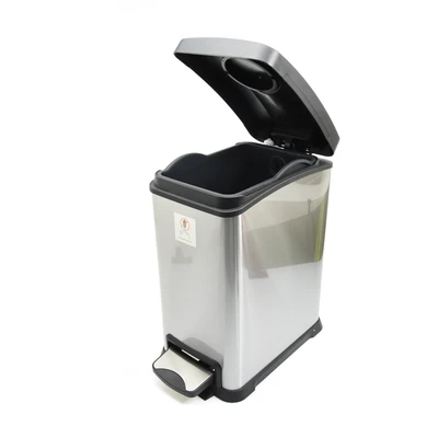 Gambar Krisbow Tempat Sampah Pedal Stainless Rectangle 12 Liter - Hitam/Silver Matt