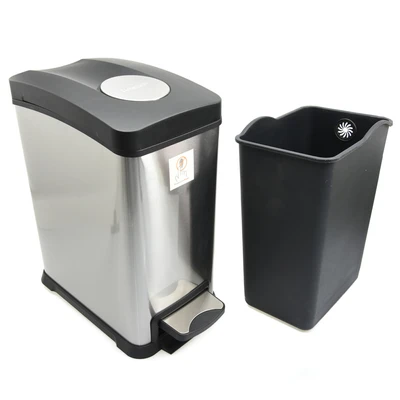 Gambar Krisbow Tempat Sampah Pedal Stainless Rectangle 12 Liter - Hitam/Silver Matt
