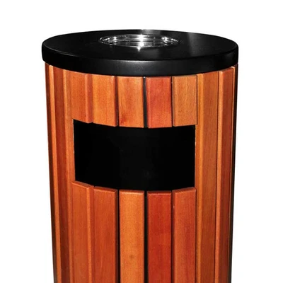 Gambar Krisbow Tempat Sampah Asbak Steel & Plastik Artificial Wood Round 70 Liter - Cokelat Natural