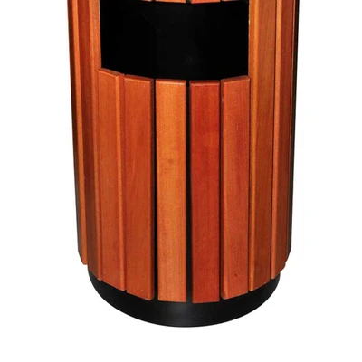 Gambar Krisbow Tempat Sampah Asbak Steel & Plastik Artificial Wood Round 70 Liter - Cokelat Natural