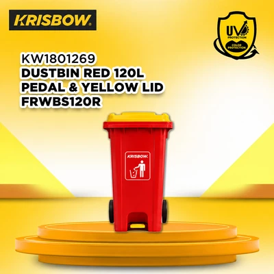 Gambar Krisbow Tempat Sampah Pedal Plastik Dengan Roda 120 Liter - Merah/Kuning