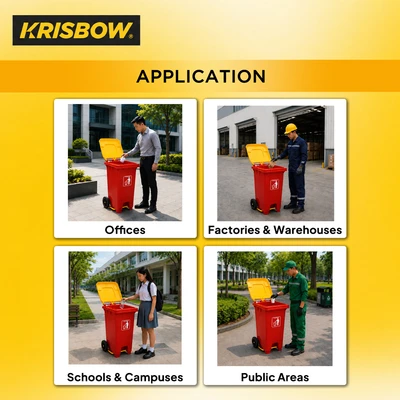Gambar Krisbow Tempat Sampah Pedal Plastik Dengan Roda 120 Liter - Merah/Kuning