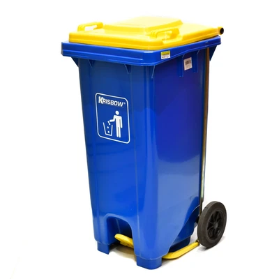 Gambar Krisbow Tempat Sampah Pedal Plastik Dengan Roda 120 Liter - Biru/Kuning