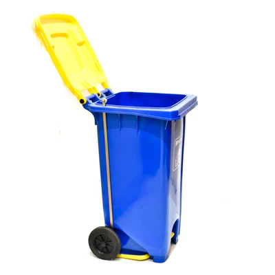 Gambar Krisbow Tempat Sampah Pedal Plastik Dengan Roda 120 Liter - Biru/Kuning
