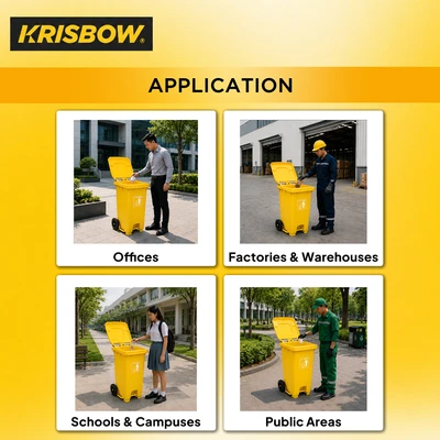 Gambar Krisbow Tempat Sampah Pedal Plastik Dengan Roda 120 Liter - Kuning