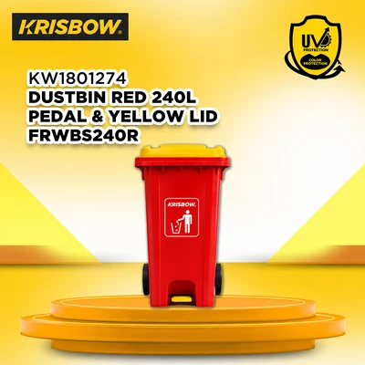 Gambar Krisbow Tempat Sampah Pedal Plastik Dengan Roda 240 Liter - Merah