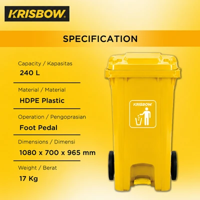 Gambar Krisbow Tempat Sampah Pedal Plastik Dengan Roda 240 Liter - Kuning
