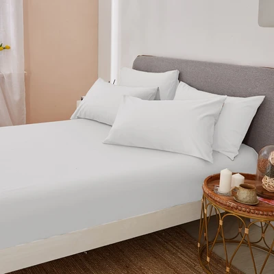 Gambar Linotela 200x200 cm Seprai Super King Katun Fitted - Putih