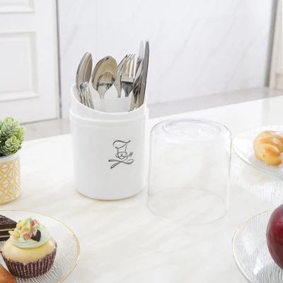 Gambar Appetite Bear Tempat Alat Makan Plastik Dengan Cover Round Big - Putih