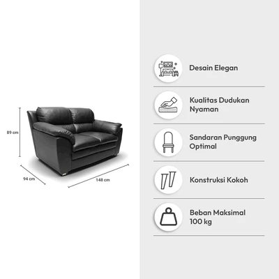 Gambar Informa Ziva Sofa Kulit 2 Seater - Hitam