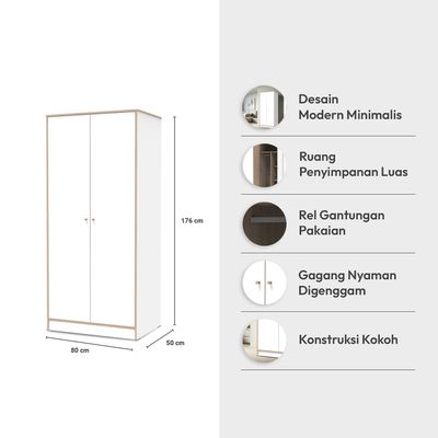 RIYO 2 DOORS WARDROBE WHITE