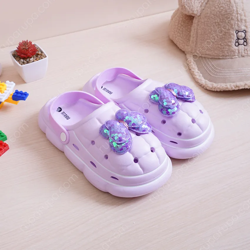 Jual Ataru Ukuran 18 19 Sandal Anak Clogs Butterfly Ungu Terbaru