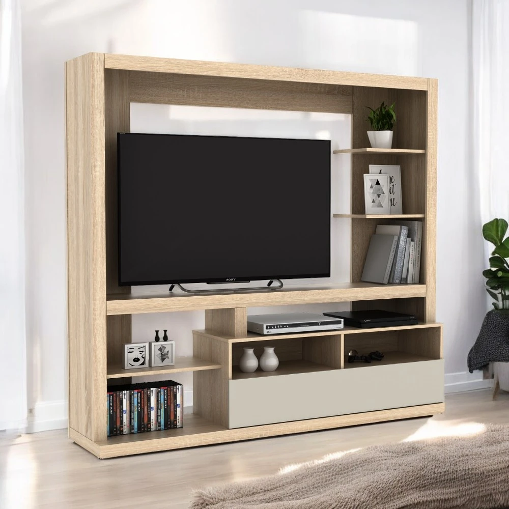 SELMA Friza Lemari TV Entertainment Center - Cokelat Oak/Taupe