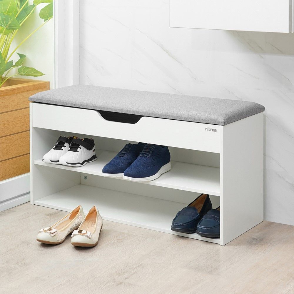Informa Darren Bangku Fabric Dengan Rak Sepatu 3 Tingkat - Putih