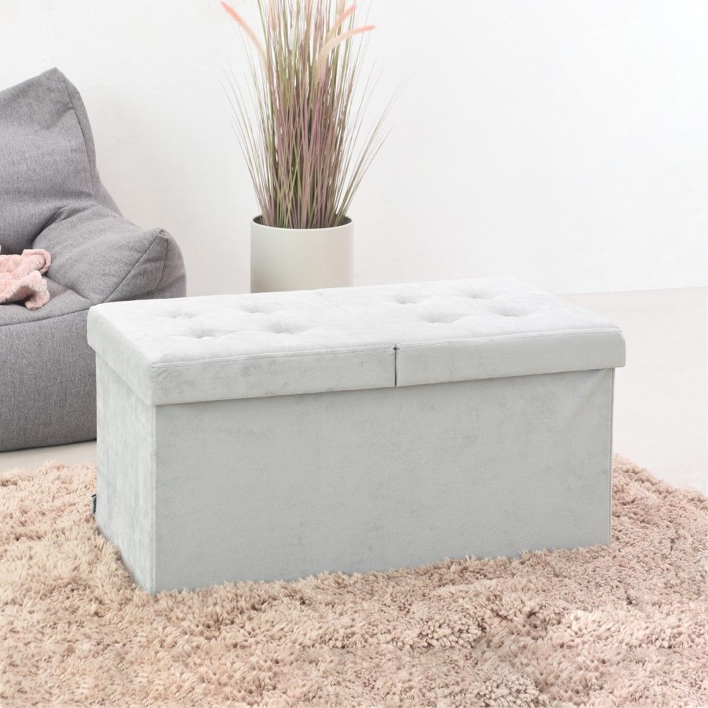 Informa Bangku Ottoman Lipat Fabric Velvet Double - Abu-Abu