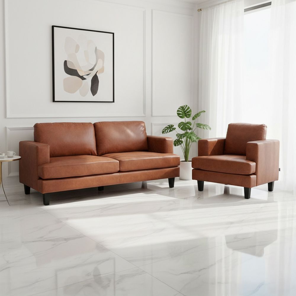 Informa Leon Set Sofa Fabric 1 & 3 Seater - Cokelat