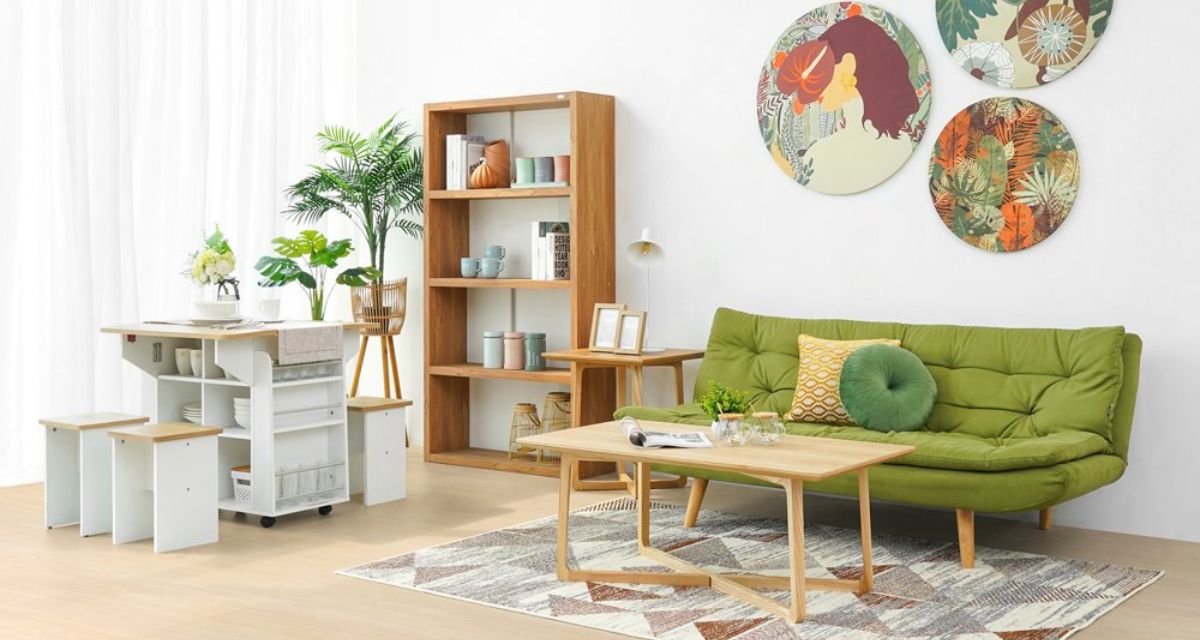 Desain ruangan sempit berwarna hijau